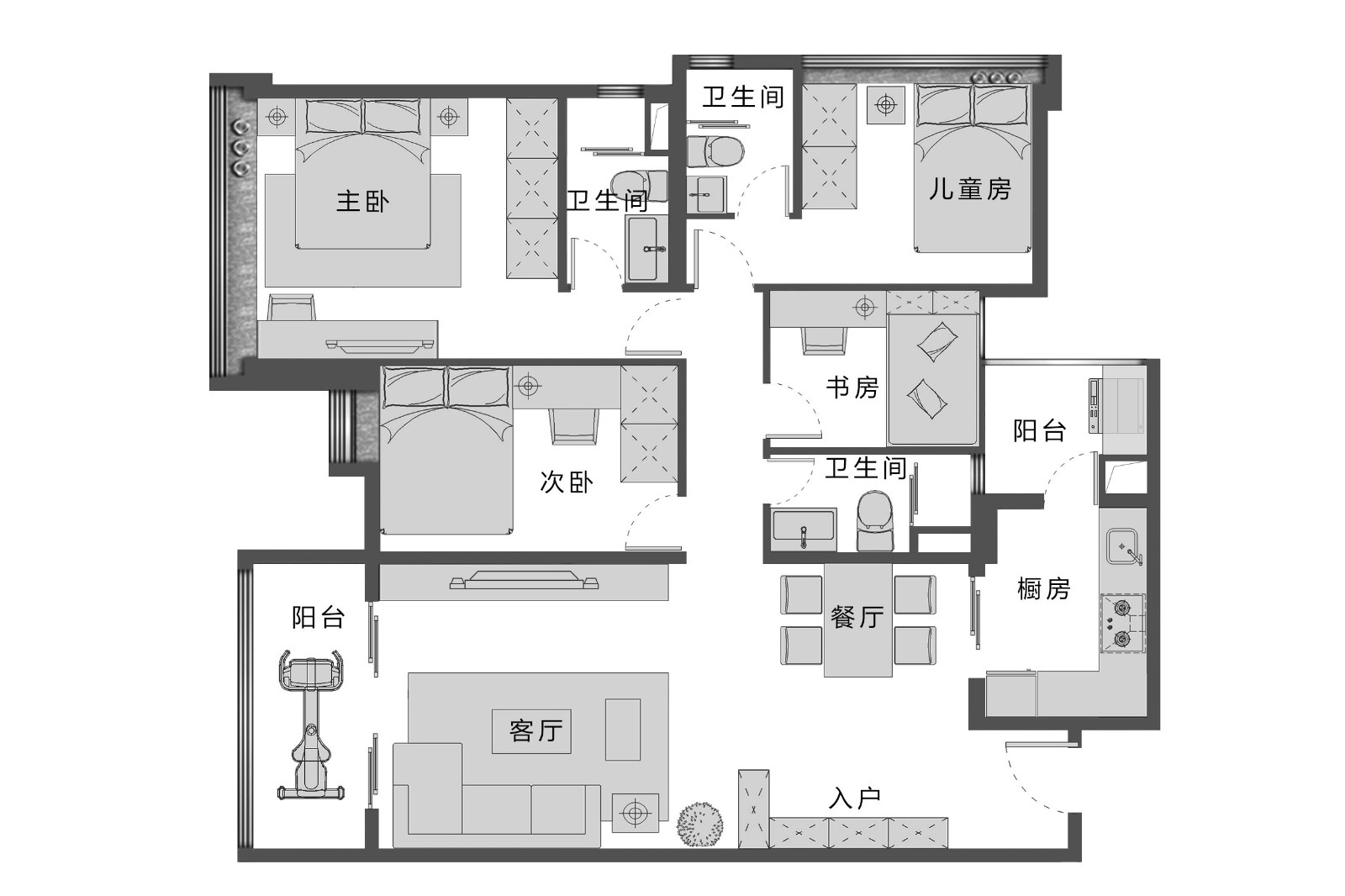广州番禺祈福缤纷汇4房2厅户型-163.10㎡