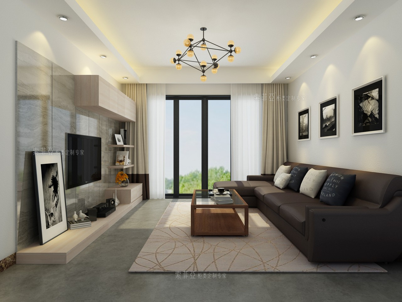 客餐厅 电视柜 简约 枫木色