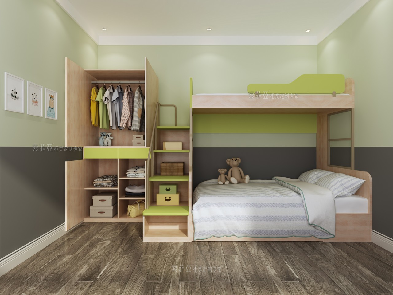 儿童上下床装修效果图_清新现代儿童上下床设计效果图欣赏-索菲亚全屋