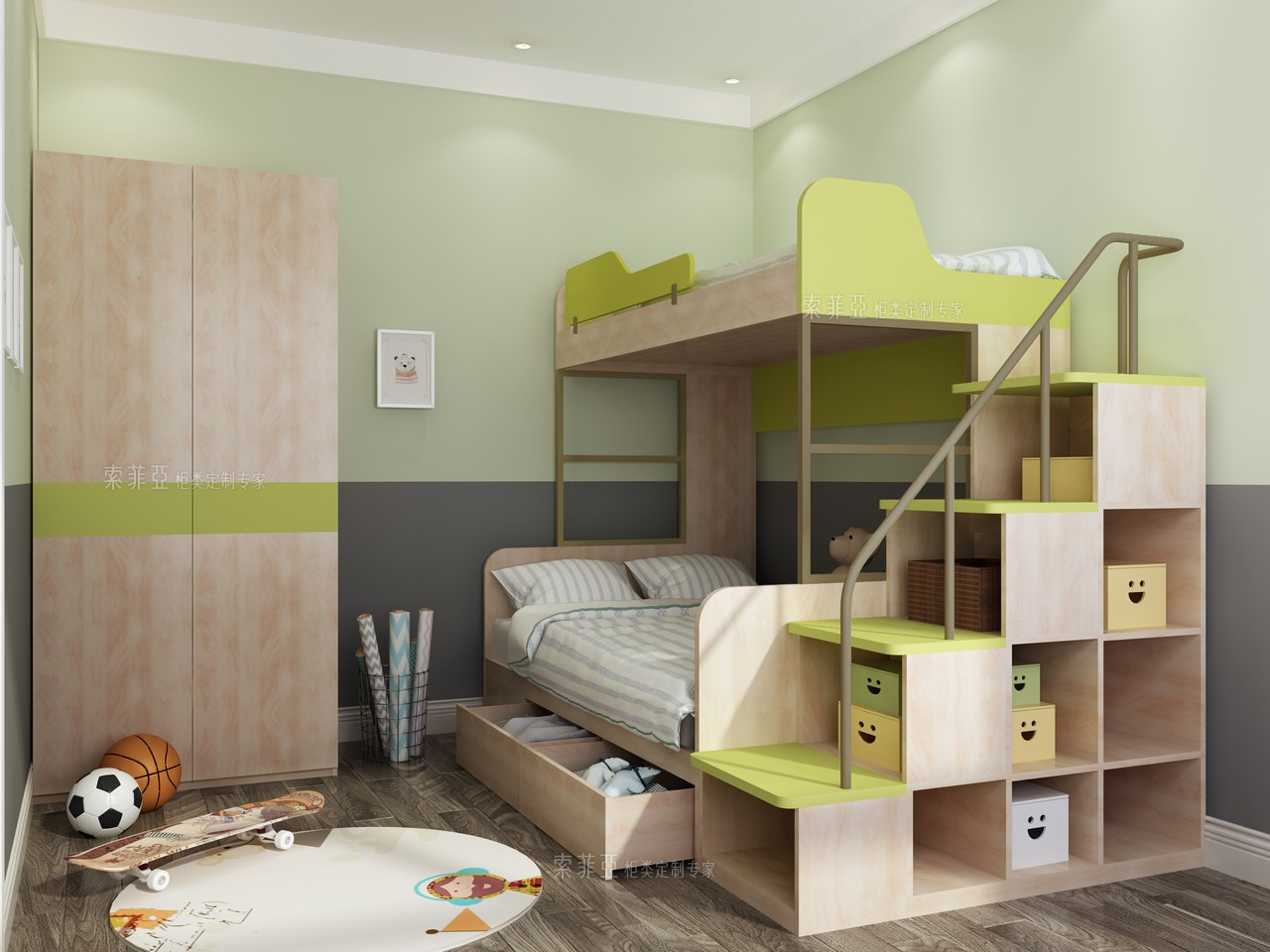 儿童上下床装修效果图_清新现代儿童上下床设计效果图欣赏-索菲亚全屋