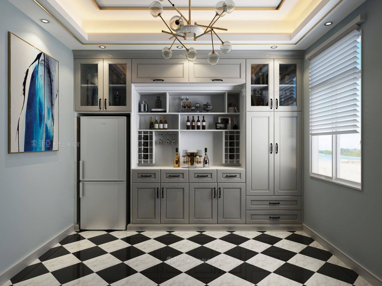 水吧装修效果图_超摩登艺术感水吧设计效果图欣赏-索菲亚全屋定制