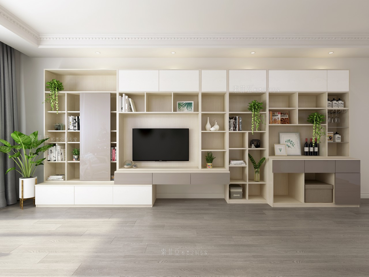 半开放客厅效果图片_客厅装修设计效果图欣赏-索菲亚全屋定制-索菲亚