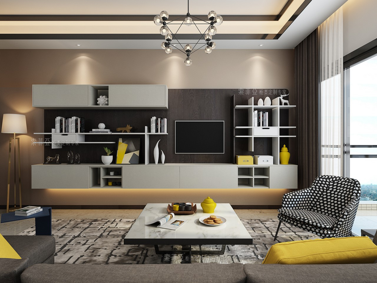 室内装修效果图客厅,现代客厅电视背景墙装修效果图-索菲亚商城