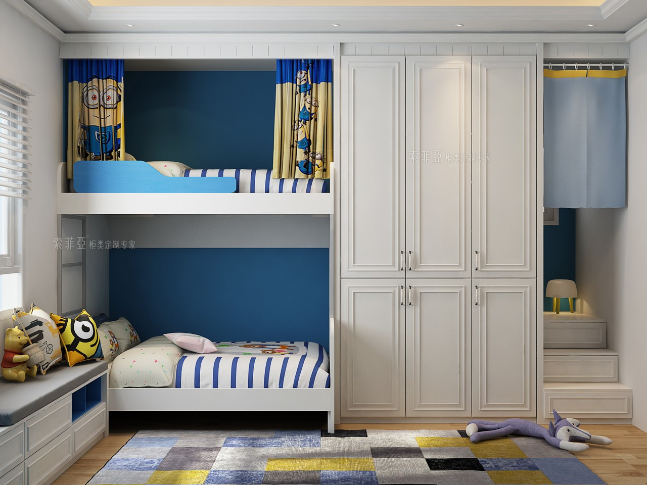 儿童房书桌设计效果图,兄妹双人儿童房设计图-索菲亚商城