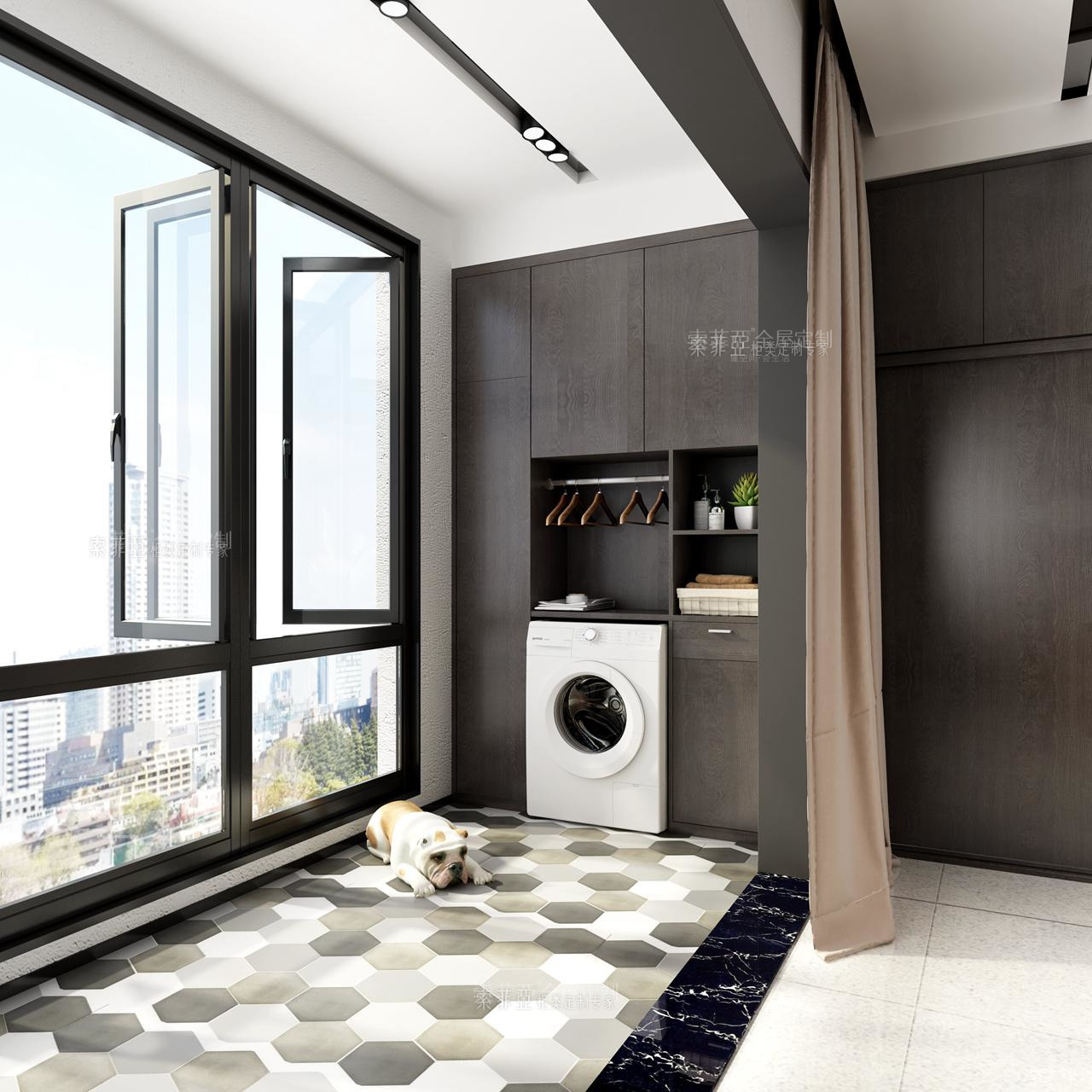 客厅与阳台直通装上落地玻璃窗,室内光线更好,视野更开阔.